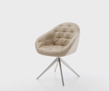 DELIFE Draaistoel Gaio-Flex microvelours beige vintage kruisframe breed roestvrij staal 360° draaibaar rocker-functie
