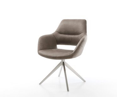 DELIFE Draaistoel Yago-Flex met armleuning microvelours taupe vintage kruisframe breed roestvrij staal 360° draaibaar rocker-functie pocketveer kern