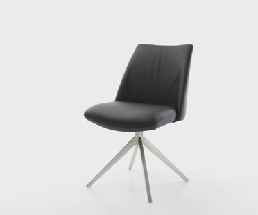 DELIFE Draaistoel Elso-Flex echt leer zwart kruisframe breed roestvrij staal 360° draaibaar rocker-functie pocketveer kern