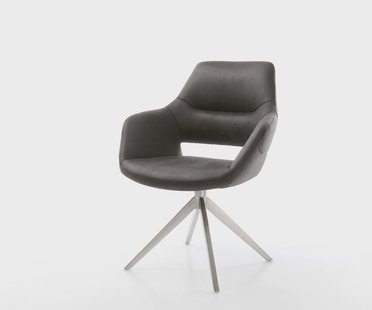 DELIFE Draaistoel Yago-Flex met armleuning microvelours antraciet vintage kruisframe breed roestvrij staal 360° draaibaar rocker-functie pocketveer kern