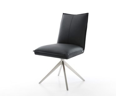 DELIFE Draaistoel Lelio-Flex echt leer zwart kruisframe breed roestvrij staal 360° draaibaar rocker-functie pocketveer kern