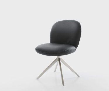 DELIFE Draaistoel Nube-Flex echt leer zwart kruisframe breed roestvrij staal 360° draaibaar rocker-functie pocketveer kern