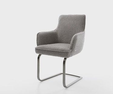 DELIFE Sledemodel Heira-Flex met armleuning bouclé zilver grijs sledemodel vlak grafiet pocketveer kern