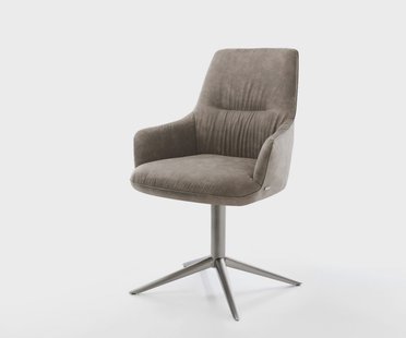 DELIFE Draaistoel Zelia-Flex met armleuning microvelours taupe vintage kruispoot grafiet 360° draaibaar rocker-functie pocketveer kern
