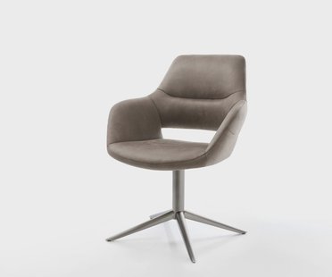 DELIFE Draaistoel Yago-Flex met armleuning microvelours taupe vintage kruispoot grafiet 360° draaibaar rocker-functie pocketveer kern