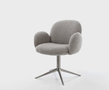 DELIFE Draaistoel Nube-Flex met armleuning bouclé zilver grijs kruispoot grafiet 360° draaibaar rocker-functie pocketveer kern