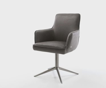 DELIFE Draaistoel Heira-Flex met armleuning microvelours antraciet vintage kruispoot grafiet 360° draaibaar rocker-functie pocketveer kern