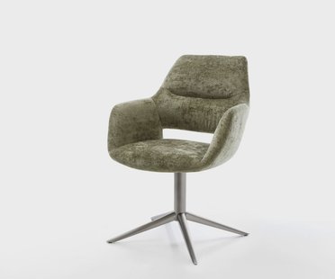 DELIFE Draaistoel Yago-Flex met armleuning chenille olijfgroen kruispoot grafiet 360° draaibaar rocker-functie pocketveer kern
