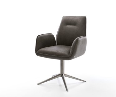 DELIFE Draaistoel Zoa-Flex microvelours antraciet vintage kruispoot grafiet 360° draaibaar rocker-functie pocketveer kern