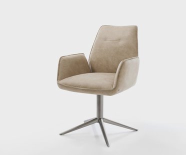 DELIFE Draaistoel Zoa-Flex microvelours beige vintage kruispoot grafiet 360° draaibaar rocker-functie pocketveer kern