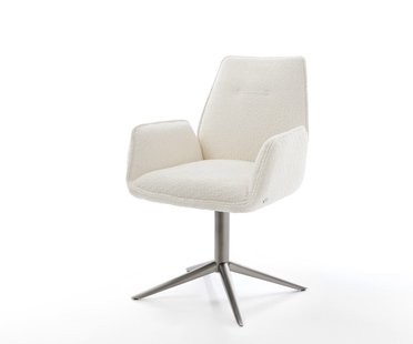 DELIFE Draaistoel Zoa-Flex bouclé wit kruispoot grafiet 360° draaibaar rocker-functie pocketveer kern