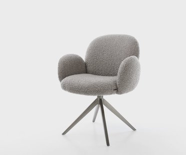 DELIFE Draaistoel Nube-Flex met armleuning bouclé zilver grijs kruisframe breed grafiet 360° draaibaar rocker-functie pocketveer kern