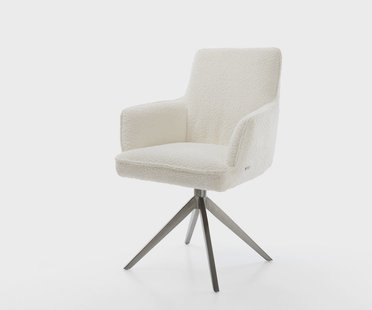 DELIFE Draaistoel Heira-Flex met armleuning bouclé wit kruisframe breed grafiet 360° draaibaar rocker-functie pocketveer kern