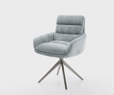 DELIFE Draaistoel Abelia-Flex met armleuning chenille pastelblauw kruisframe breed grafiet 360° draaibaar rocker-functie