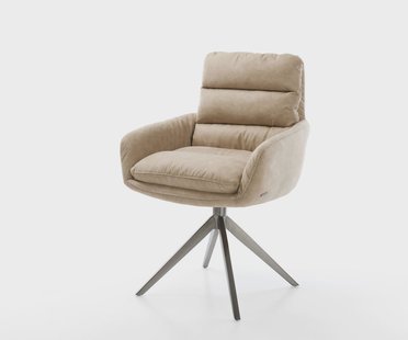 DELIFE Draaistoel Abelia-Flex met armleuning microvelours beige vintage kruisframe breed grafiet 360° draaibaar rocker-functie