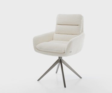 DELIFE Draaistoel Abelia-Flex met armleuning bouclé wit kruisframe breed grafiet 360° draaibaar rocker-functie