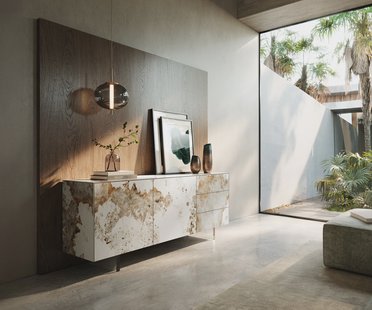 DELIFE Dressoir Cuor 180 cm Keramiek Minas Melange Wit-beige 2 Deuren 3 Laden Zwevende voet look Acrylglas