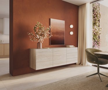 DELIFE Dressoir Cuor 180 cm Keramiek Laminam® Travertino Bianco Crème-wit 2 Deuren 3 Laden Zwevend