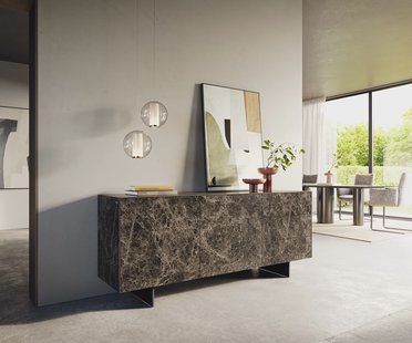 DELIFE Dressoir Cuor 180 cm Keramiek Emperador Extra Lucidato Donkerbruin 2 Deuren 3 Laden Zwevende voet look Metaal Zwart