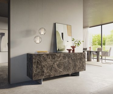 DELIFE Dressoir Cuor 180 cm Keramiek Emperador Extra Lucidato Donkerbruin 2 Deuren 3 Laden Zwevende voet look Roestvrij staal