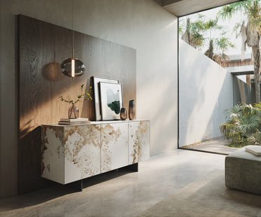 DELIFE Dressoir Cuor 150 cm Keramiek Minas Melange Wit-beige 3 Deuren Zwevende voet look Metaal Zwart