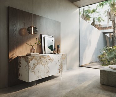 DELIFE Dressoir Cuor 150 cm Keramiek Minas Melange Wit-beige 3 Deuren Zwevende voet look Acrylglas