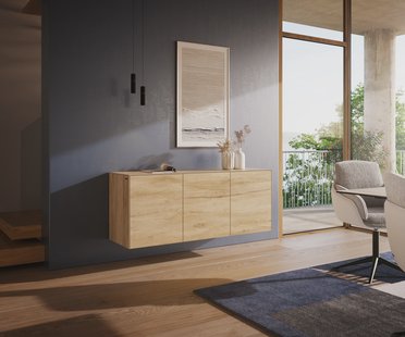 DELIFE Dressoir Cuor 150 cm Keramiek Laminam® Sabbia Eiken gekleurd 3 Deuren Zwevend