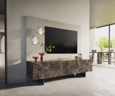 DELIFE Tv-meubel Cuor 180 cm Keramiek Emperador Extra Lucidato Donkerbruin 1 Flap 2 Laden Zwevende voet look Metaal Zwart