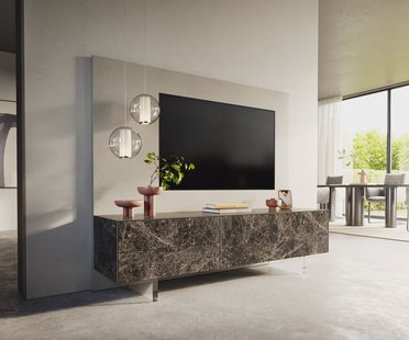 DELIFE Tv-meubel Cuor 180 cm Keramiek Emperador Extra Lucidato Donkerbruin 1 Flap 2 Laden Zwevende voet look Acrylglas