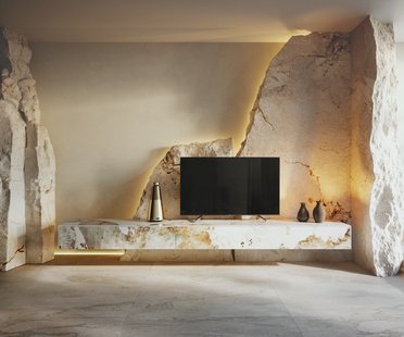 DELIFE Tv-meubel Cuor 250 cm Keramiek Minas Melange Wit-beige 1 Flap 1 Lade Zwevend