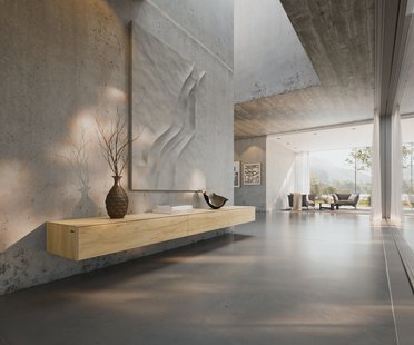 DELIFE Tv-meubel Cuor 250 cm Keramiek Laminam® Sabbia Eiken gekleurd 1 Flap 1 Lade Zwevend