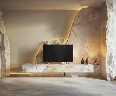 DELIFE Tv-meubel Cuor 200 cm Keramiek Minas Melange Wit-beige 1 Flap 1 Lade Zwevend