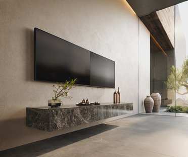 DELIFE Tv-meubel Cuor 200 cm Keramiek Emperador Extra Lucidato Donkerbruin 1 Flap 1 Lade Zwevend