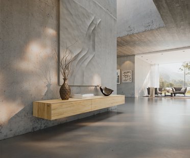 DELIFE Tv-meubel Cuor 200 cm Keramiek Laminam® Sabbia Eiken gekleurd 1 Flap 1 Lade Zwevend