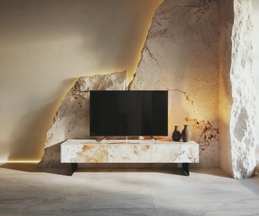 DELIFE Tv-meubel Cuor 150 cm Keramiek Minas Melange Wit-beige 1 Flap 1 Lade Zwevende voet look Metaal Zwart