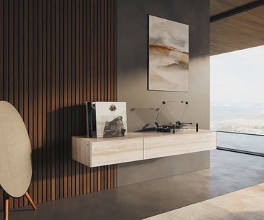 DELIFE Tv-meubel Cuor 150 cm Keramiek Laminam® Travertino Bianco Crème-wit 1 Flap 1 Lade Zwevend