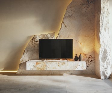 DELIFE Tv-meubel Cuor 150 cm Keramiek Minas Melange Wit-beige 1 Flap 1 Lade Zwevend