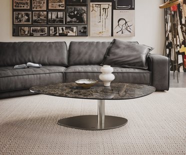 DELIFE Salontafel Edge Organisch 140x76 cm keramiek Laminam® Emperador Extra Lucidato donkerbruin Vibany geborsteld roestvrij staal