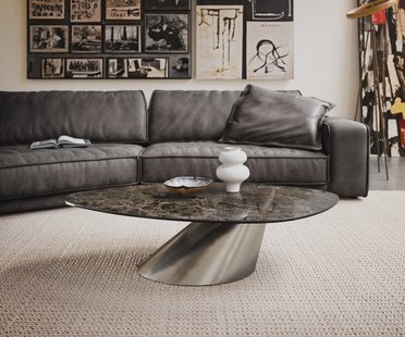 DELIFE Salontafel Edge Organisch 140x76 cm keramiek Laminam® Emperador Extra Lucidato donkerbruin Conis geborsteld roestvrij staal