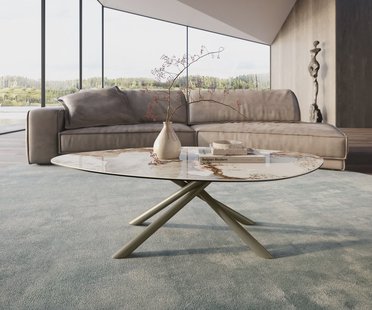 DELIFE Salontafel Edge Organisch 140x76 cm keramiek Minas Melange Sarity Metall effectafwerking titaan