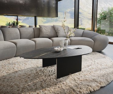 DELIFE Salontafel Edge Organisch 140x76 cm keramiek Laminam® Noir Desir bruin Salto zwart metaal