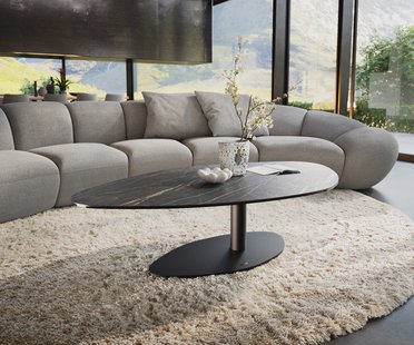 DELIFE Salontafel Edge Organisch 140x76 cm keramiek Laminam® Noir Desir bruin Vibany zwart metaal