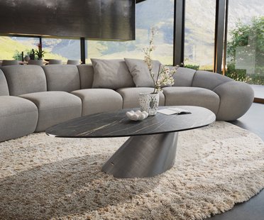 DELIFE Salontafel Edge Organisch 140x76 cm keramiek Laminam® Noir Desir bruin Conis metallic zilver