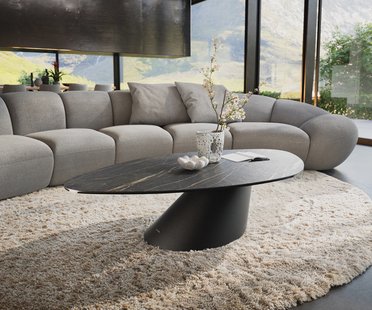 DELIFE Salontafel Edge Organisch 140x76 cm keramiek Laminam® Noir Desir bruin Conis zwart metaal