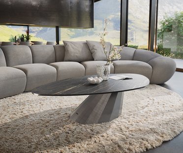 DELIFE Salontafel Edge Organisch 140x76 cm keramiek Laminam® Noir Desir bruin Parabi metallic zilver