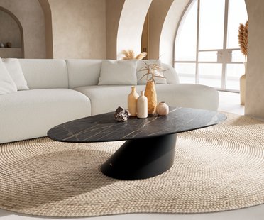 DELIFE Salontafel Edge Oval 140x75 cm keramiek Laminam® Noir Desir bruin Conis zwart metaal