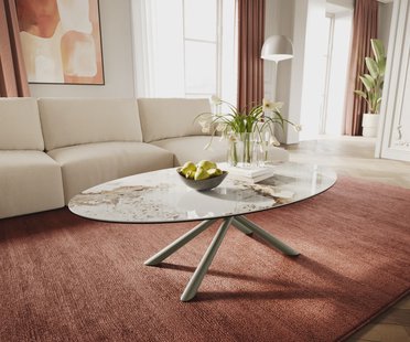 DELIFE Salontafel Edge Oval 140x80 cm keramiek Minas Melange Sarity Metall effectafwerking titaan