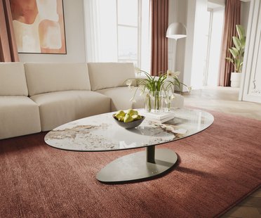 DELIFE Salontafel Edge Oval 140x80 cm keramiek Minas Melange Vibany Metall effectafwerking titaan