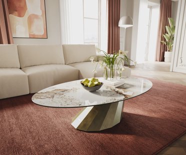 DELIFE Salontafel Edge Oval 140x80 cm keramiek Minas Melange Parabi metallic goud