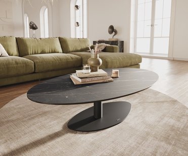 DELIFE Salontafel Edge Oval 140x80 cm keramiek Laminam® Noir Desir bruin Vibany zwart metaal